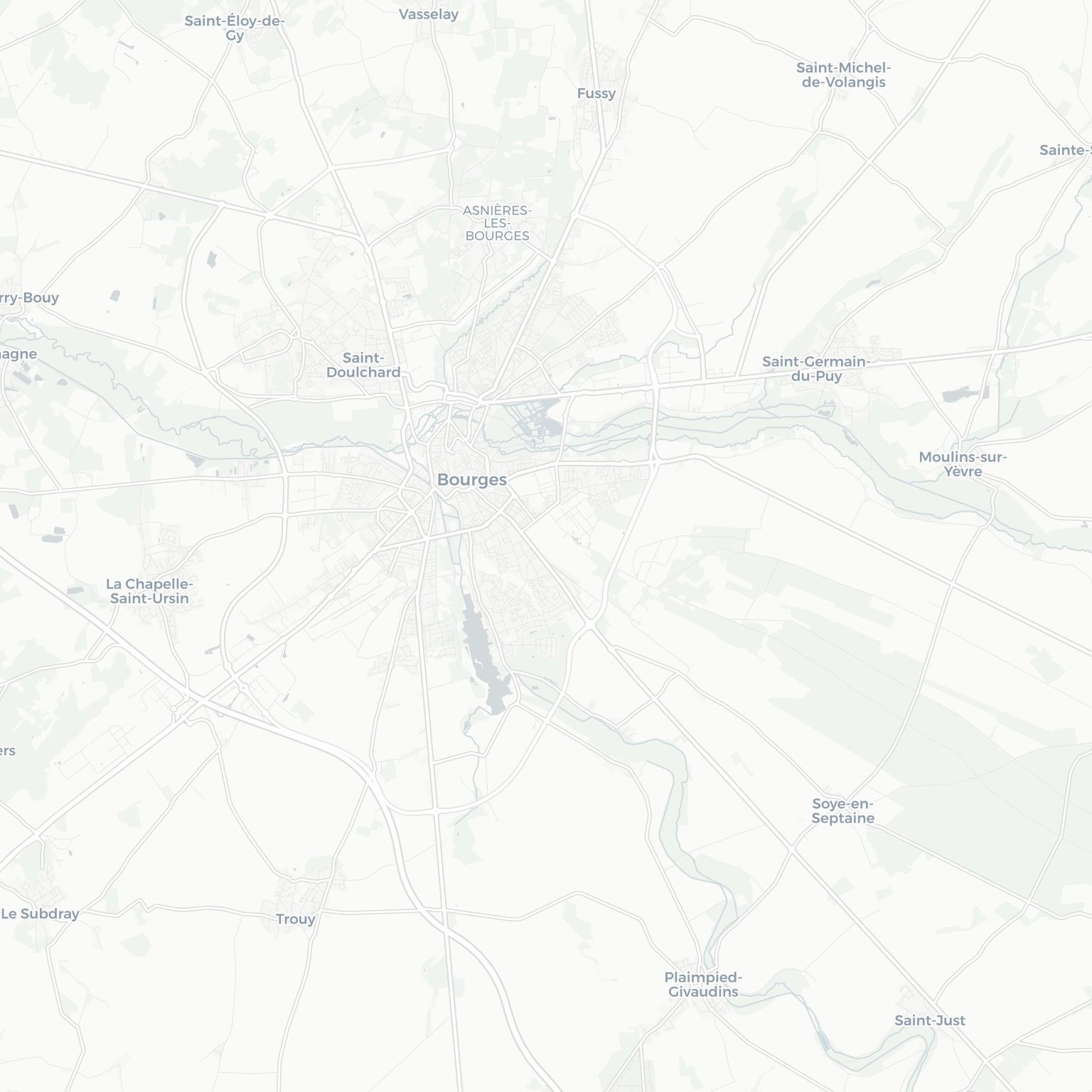 Carte de Bourges et ses environs, dans le Cher (Centre-Val de Loire)