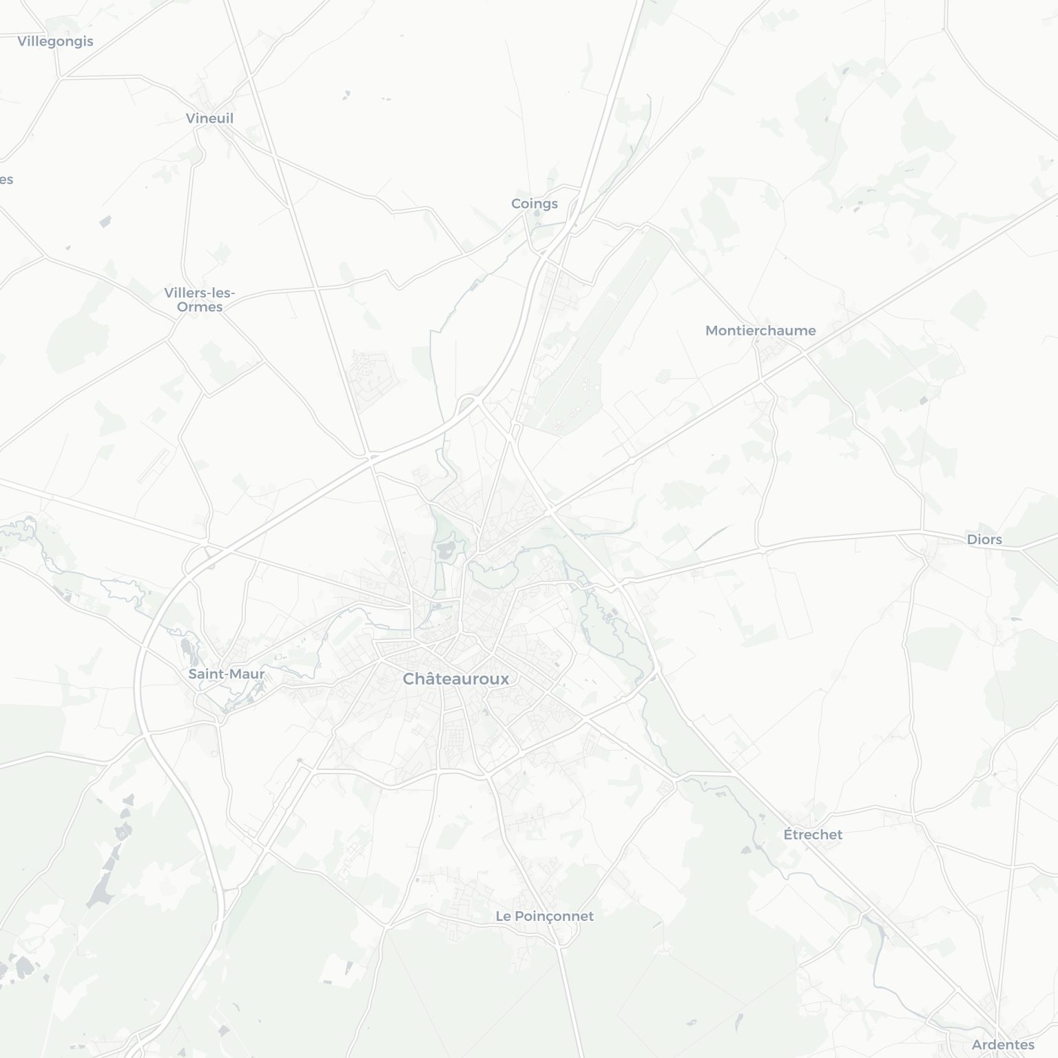 Carte de Châteauroux et ses environs, dans le Indre (Centre-Val de Loire)